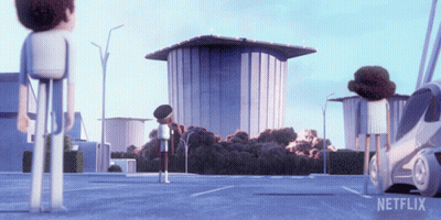 Cartoon Scene From Netflix Car And Building GIF