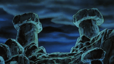 Cartoon Scene With Rocks And Lightning GIF