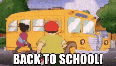 Cartoon School Bus Saying Back To School GIF
