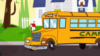 Cartoon School Bus Saying Camp GIF
