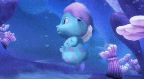 Cartoon Seahorse Swimming In Coral Reef GIF