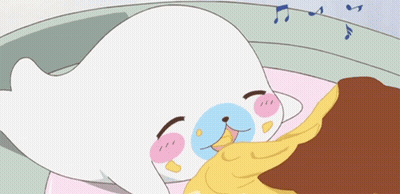 Cartoon Seal Laying On Bed With Music Notes GIF