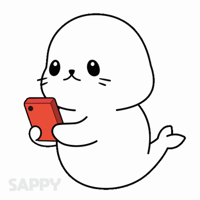 Cartoon Seal Looking At Cell Phone Saying Sappy GIF