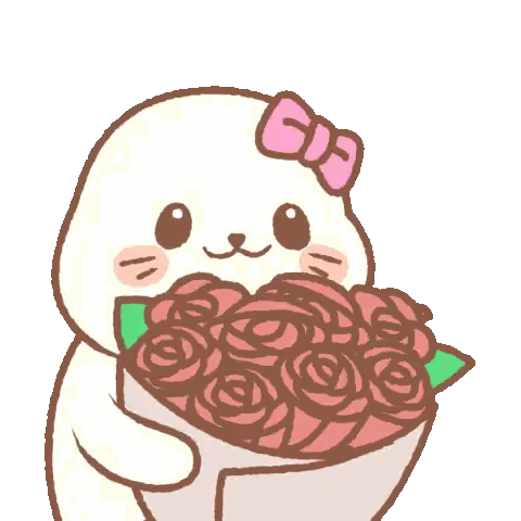 Cartoon Seal With Pink Bow Holding Roses Sticker