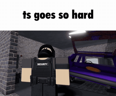 Cartoon Security Guard In Front Of Purple Car GIF