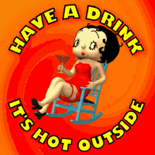 Cartoon Sexy Lady Having Drink Hot Weather GIF
