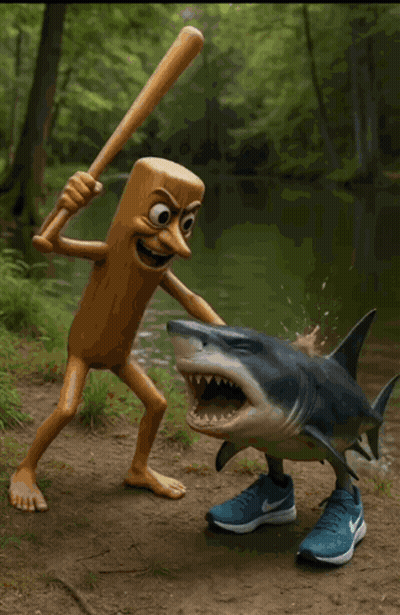 Cartoon Shark Attacked By Totem Pole GIF