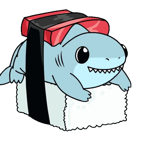 Cartoon Shark Lying On Sushi Roll Sticker