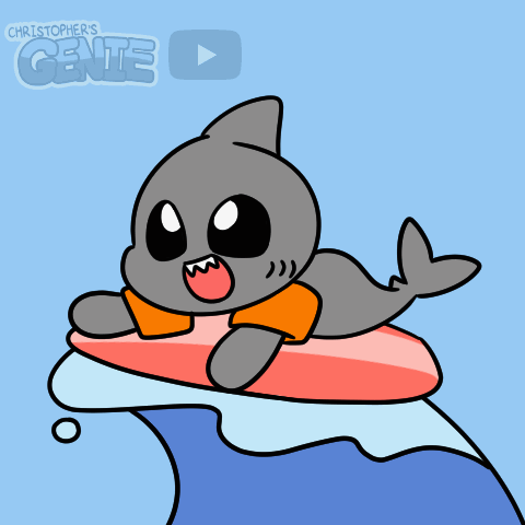 Cartoon Shark on Surfboard With Christopher's Genie