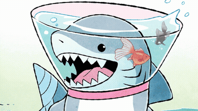 Cartoon Shark With Cone And Goldfish GIF