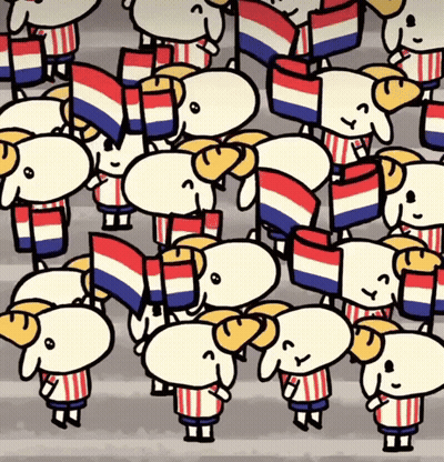 Cartoon Sheep Holding Flags GIF