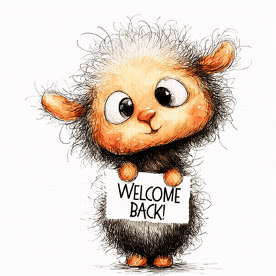 Cartoon Sheep Holding Welcome Back Sign GIF