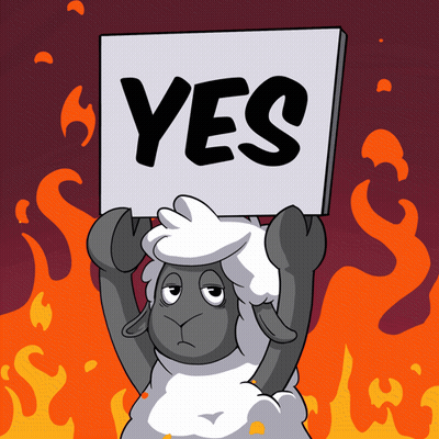 Cartoon Sheep Holding Yes Sign GIF