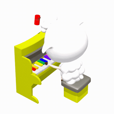 Cartoon Sheep Playing Yellow Piano With Rainbow Keys GIF