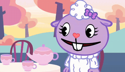 Cartoon Sheep Sitting At Table With Tea Set GIF
