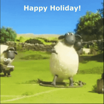 Cartoon Sheep Standing In Field Saying Happy Holiday GIF