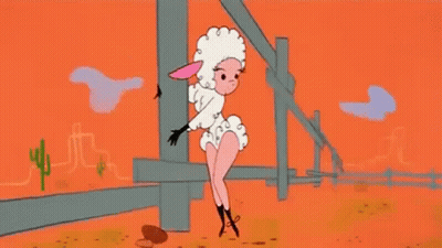 Cartoon Sheep Standing On Fence In Desert GIF