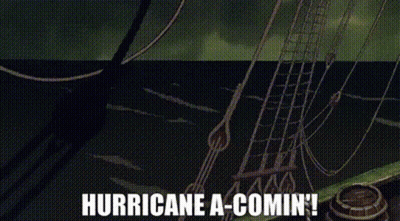 Cartoon Ship In Ocean Saying Hurricane A-Comin GIF