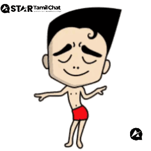 Cartoon Shirtless Man In Red Shorts With Star Tamil Logo Sticker