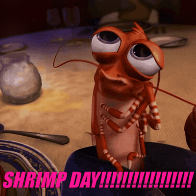 Cartoon Shrimp Sitting In Cup Saying Shrimp Day GIF