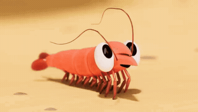 Cartoon Shrimp With Big Eyes Walking GIF
