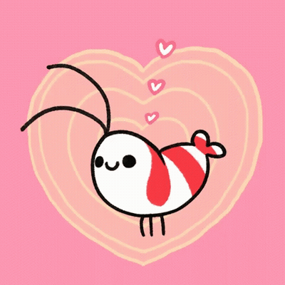 Cartoon Shrimp With Hearts From Tail GIF