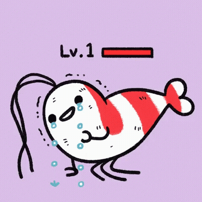 Cartoon Shrimp With LV.1 Bar GIF