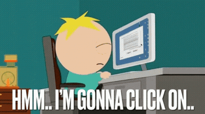 Cartoon Sitting At Desk Saying Hmm I'm Gonna Click On GIF