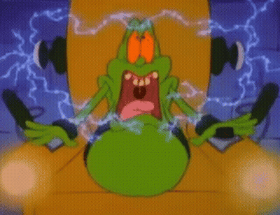 Cartoon Sitting In Chair With Lightning From Mouth GIF