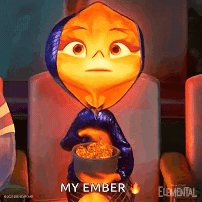 Cartoon Sitting In Theater Holding Popcorn Says My Ember GIF