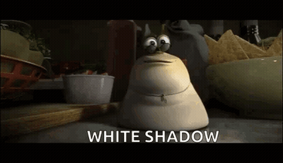 Cartoon Sitting Next To Chips Saying White Shadow GIF