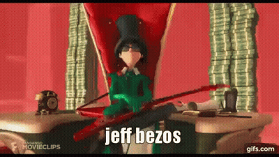 Cartoon Sitting on Throne Holding Gun Saying Jeff Bezos