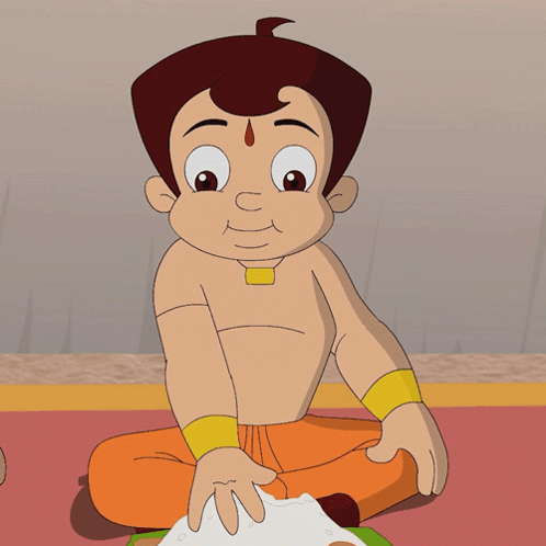Cartoon Sitting With Bowl Of Rice GIF