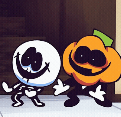 Cartoon Skeleton And Pumpkin Standing Together GIF