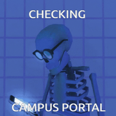 Cartoon Skeleton Checking Campus Portal On Phone GIF
