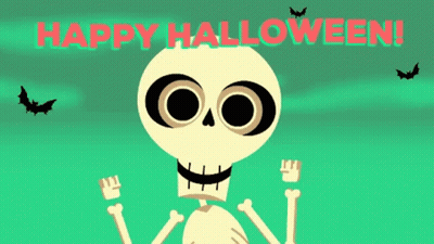 Cartoon Skeleton Says Happy Halloween With Bats GIF