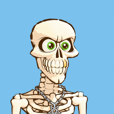 Cartoon Skeleton With Green Eyes And Pentagram Necklace GIF