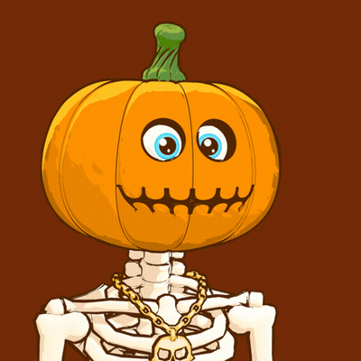 Cartoon Skeleton With Pumpkin Head GIF