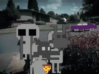 Cartoon Skull And Rabbit With Pizza Slice GIF