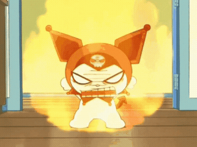 Cartoon Skull Character In Front Of Flaming Door GIF