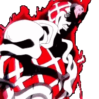 Cartoon Skull Character Surrounded By Red And White Lines Sticker
