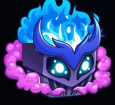 Cartoon Skull With Horns And Blue Flames GIF