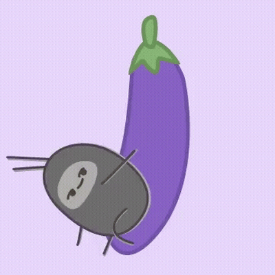 Cartoon Sloth Laying Next To Purple Eggplant GIF