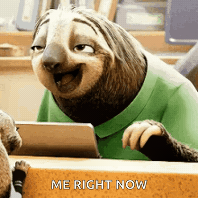 Cartoon Sloth Smiling At Desk With Tablet GIF