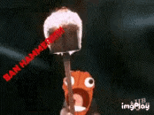 Cartoon Smashing Watermelon Fiery Ban Hammer GIF