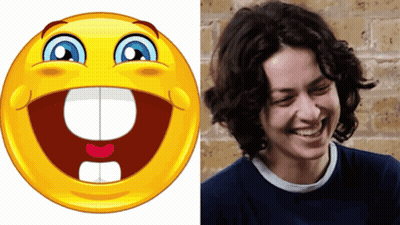 Cartoon Smiley Face Next To Smiling Woman GIF