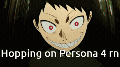 Cartoon Smiling Character Hopping On Persona 4 GIF