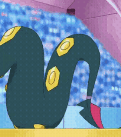 Cartoon Snake With Yellow Eyes Standing On Table GIF