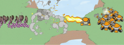 Cartoon Soldiers Fighting Giant Explosion GIF