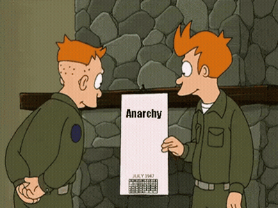 Cartoon Soldiers Looking At Anarchy Calendar GIF